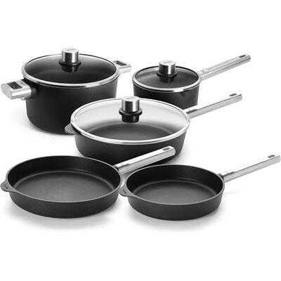 Woll Eco Logic QXR Batería de cocina (8 piezas, sartenes de hierro fundido de 24 y 28 cm, sartén de 28 cm, cazo de 18 cm (2,0 l), olla de fundición de 24 cm (5,0 l) + tapa de 18,24 y 28, sin PFAS Woll Eco Logic QXR Batería de cocina (8 piezas, sartenes de hierro fundido de 24 y 28 cm, sartén de 28 cm, cazo de 18 cm (2,0 l), olla de fundición de 24 cm (5,0 l) + tapa de 18,24 y 28, sin PFAS