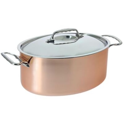 DE BUYER 6426.3 – Cacerola Ovalada con Tapa Cobre/Acero Inoxidable 30 cm 6,5 l DE BUYER 6426.3 – Cacerola Ovalada con Tapa Cobre/Acero Inoxidable 30 cm 6,5 l