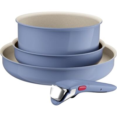 Tefal Ingenio Serenity Juego de 2 Sartenes 22/28 cm + Cazo 20 cm + Mango extraíble, Revestimiento Antiadherente, Apilable, Inducción, Apto lavavajillas y horno, Azul Tefal Ingenio Serenity Juego de 2 Sartenes 22/28 cm + Cazo 20 cm + Mango extraíble, Revestimiento Antiadherente, Apilable, Inducción, Apto lavavajillas y horno, Azul