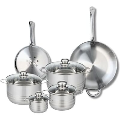 Fackelmann ELO 9881150 Juego de 2 sartenes de cocina (24 y 32 cm, 4 ollas 12, 16, 20 y 24 cm, acero inoxidable, inducción) Fackelmann ELO 9881150 Juego de 2 sartenes de cocina (24 y 32 cm, 4 ollas 12, 16, 20 y 24 cm, acero inoxidable, inducción)