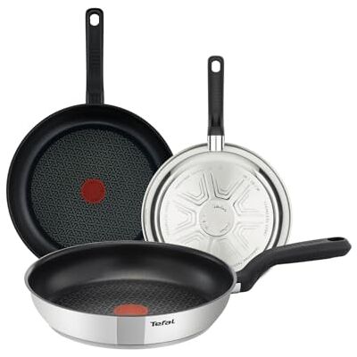 Tefal Comfort Max Juego de 3 Sartenes de 20/24/28 cm, Apto inducción, antiadherente, revestimiento titanio, Thermo-signal, apto lavavajillas y horno, acero inoxidable Tefal Comfort Max Juego de 3 Sartenes de 20/24/28 cm, Apto inducción, antiadherente, revestimiento titanio, Thermo-signal, apto lavavajillas y horno, acero inoxidable