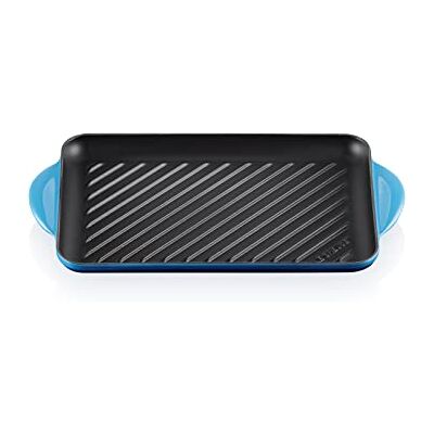 LE CREUSET Parrilla rectangular grill de hierro fundido, 32 cm, Azure, LE CREUSET Parrilla rectangular grill de hierro fundido, 32 cm, Azure,