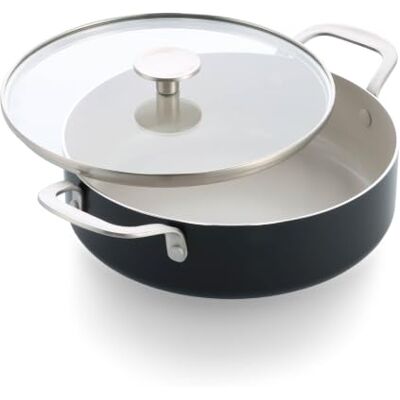 KitchenAid aluminio sartén honda con tapa de vidrio, 28 cm/4,28 L, revestimiento antiadherente cerámico sin PFAS, inducción, apto para horno hasta 160 °C, apto para lavavajillas, negro KitchenAid aluminio sartén honda con tapa de vidrio, 28 cm/4,28 L, revestimiento antiadherente cerámico sin PFAS, inducción, apto para horno hasta 160 °C, apto para lavavajillas, negro