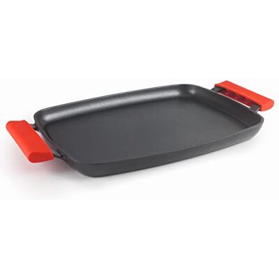 LACOR Plancha Grill TitanFull, Aluminio Fundido, Antiadherente TRIcapa QuanTanium, 100% libre PFOA, Fondo FULL INDUCTION, Asas Silicona Extraibles, 34 x 25 x 3 cm, Negro LACOR Plancha Grill TitanFull, Aluminio Fundido, Antiadherente TRIcapa QuanTanium, 100% libre PFOA, Fondo FULL INDUCTION, Asas Silicona Extraibles, 34 x 25 x 3 cm, Negro