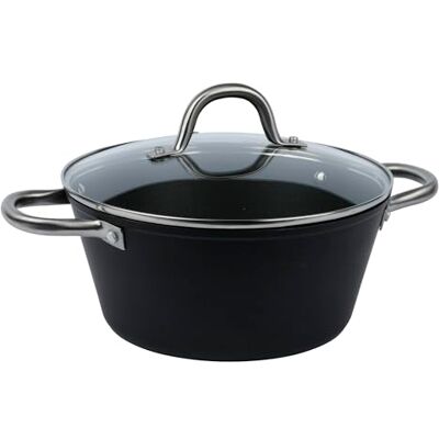 axentia Olla de 24 cm de diámetro, forjada, con tapa de cristal, color negro axentia Olla de 24 cm de diámetro, forjada, con tapa de cristal, color negro