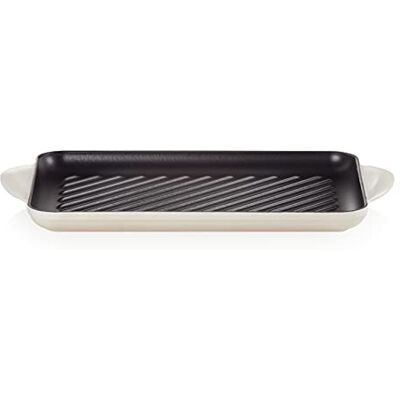 LE CREUSET Parrilla rectangular grill de hierro fundido, 32 cm, Meringue, LE CREUSET Parrilla rectangular grill de hierro fundido, 32 cm, Meringue,