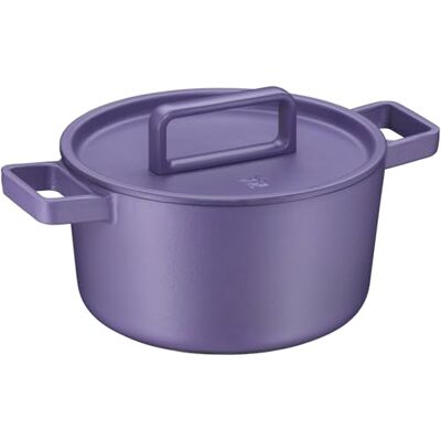 WMF Flavour Cacerola de hierro fundido con tapa para inducción (24 cm, esmaltada, tapa de fundición, con puntos de condensación, elegancia moderna), color morado WMF Flavour Cacerola de hierro fundido con tapa para inducción (24 cm, esmaltada, tapa de fundición, con puntos de condensación, elegancia moderna), color morado