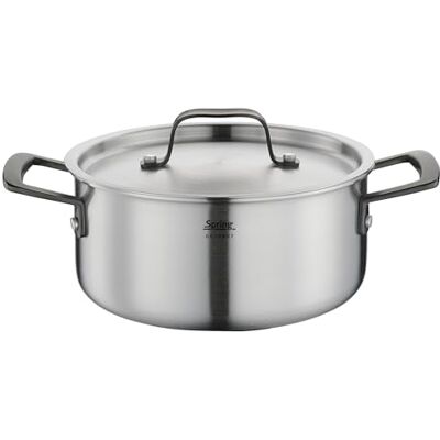Spring Olla gourmet multicapa con tapa de acero inoxidable, apta para horno, con escala interior, diámetro de 20 cm, altura 9 cm, 2,7 litros, color negro Spring Olla gourmet multicapa con tapa de acero inoxidable, apta para horno, con escala interior, diámetro de 20 cm, altura 9 cm, 2,7 litros, color negro