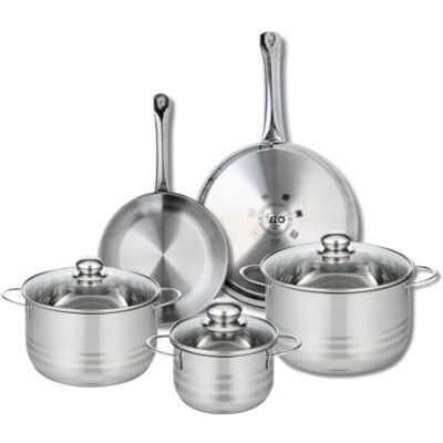 Fackelmann ELO 9877650 Batería de cocina (5 piezas, juego de 2 estufas de cocina 24 y 28 cm, 3 ollas de 16, 20 y 24 cm, Elo Profi Brillant, acero inoxidable, inducción Fackelmann ELO 9877650 Batería de cocina (5 piezas, juego de 2 estufas de cocina 24 y 28 cm, 3 ollas de 16, 20 y 24 cm, Elo Profi Brillant, acero inoxidable, inducción