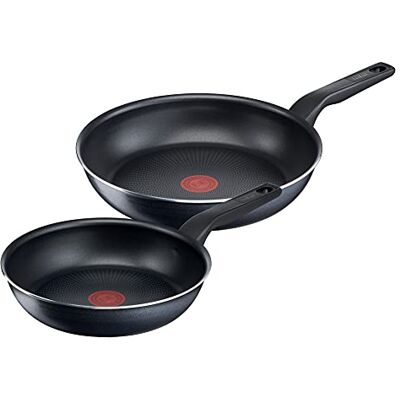 Tefal XL Force Juego de 2 sartenes (24/28 cm, revestimiento antiadherente, indicador de temperatura de señal térmica, base de difusión, color negro Tefal XL Force Juego de 2 sartenes (24/28 cm, revestimiento antiadherente, indicador de temperatura de señal térmica, base de difusión, color negro