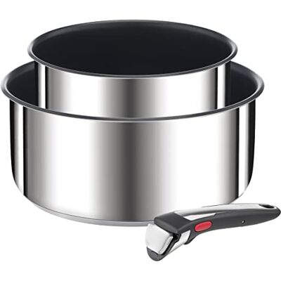 Tefal Ingenio Preference On Juego de 2 Cazos 16/20 cm + Mango extraíble, Apto inducción, antiadherentes, revestimiento titanio, Thermo-signal, apto lavavajillas y horno Tefal Ingenio Preference On Juego de 2 Cazos 16/20 cm + Mango extraíble, Apto inducción, antiadherentes, revestimiento titanio, Thermo-signal, apto lavavajillas y horno