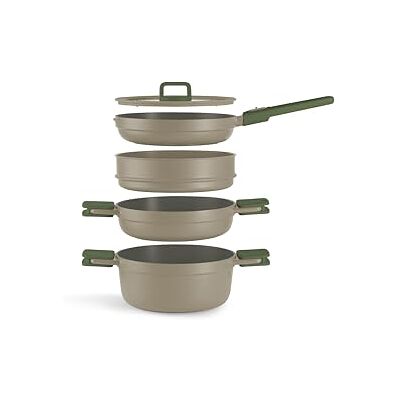 BRA Compac Pro Ceramic Batería de cocina apilable de 5 piezas, aluminio fundido con antiadherente cerámico, compatible con todo tipo de cocinas, incluida inducción BRA Compac Pro Ceramic Batería de cocina apilable de 5 piezas, aluminio fundido con antiadherente cerámico, compatible con todo tipo de cocinas, incluida inducción