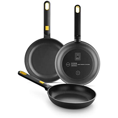 BRA Daily Pro Set 3 sartenes aluminio fundido 20-24-28 cm antiadherentes tricapa sin PFOA, aptas para todo tipo de cocinas e inducción, Color Negro Y Amarillo BRA Daily Pro Set 3 sartenes aluminio fundido 20-24-28 cm antiadherentes tricapa sin PFOA, aptas para todo tipo de cocinas e inducción, Color Negro Y Amarillo