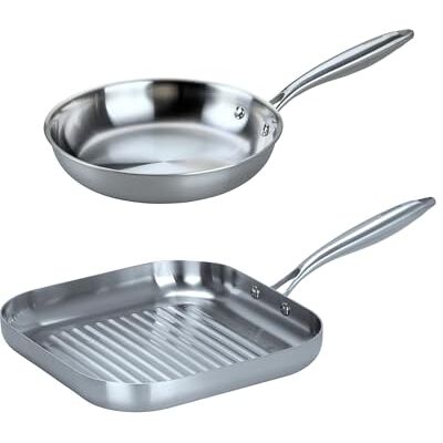 Fackelmann Vita3 Set de Sartenes, incluye Sartén 24 cm y Grill 28 cm, Acero Inoxidable Triply sin Antiadherente, Libre de PFA, Aptas para Inducción y todo tipo de Cocinas, Aptas para Lavavajillas Fackelmann Vita3 Set de Sartenes, incluye Sartén 24 cm y Grill 28 cm, Acero Inoxidable Triply sin Antiadherente, Libre de PFA, Aptas para Inducción y todo tipo de Cocinas, Aptas para Lavavajillas