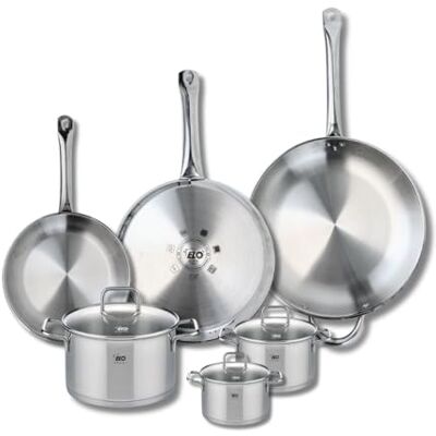 Fackelmann ELO 9512450 Elo Profi Juego de 3 sartenes de cocina (24, 28 y 32 cm, 3 ollas de 12, 14 y 20 cm, acero inoxidable, inducción) Fackelmann ELO 9512450 Elo Profi Juego de 3 sartenes de cocina (24, 28 y 32 cm, 3 ollas de 12, 14 y 20 cm, acero inoxidable, inducción)