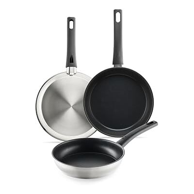 BRA Antistick Inox Set 3 sartenes 18/22/26 cm, aluminio forjado reciclado con antiadherente de titanio y superficie MetalTec, aptas para todo tipo de cocinas, incluida inducción BRA Antistick Inox Set 3 sartenes 18/22/26 cm, aluminio forjado reciclado con antiadherente de titanio y superficie MetalTec, aptas para todo tipo de cocinas, incluida inducción