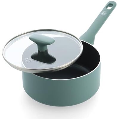 GreenChef Tones Olla antiadherente de cerámica con tapa de cristal, 18 cm, apta para inducción, sin PFAS, apta para lavavajillas, apta para horno, color azul ahumado GreenChef Tones Olla antiadherente de cerámica con tapa de cristal, 18 cm, apta para inducción, sin PFAS, apta para lavavajillas, apta para horno, color azul ahumado