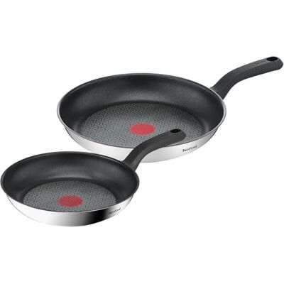 Tefal Comfort Max Juego de Sartenes de 24/28 cm, Apto inducción, antiadherente, revestimiento titanio, Thermo-signal, apto lavavajillas y horno, acero inoxidable Tefal Comfort Max Juego de Sartenes de 24/28 cm, Apto inducción, antiadherente, revestimiento titanio, Thermo-signal, apto lavavajillas y horno, acero inoxidable