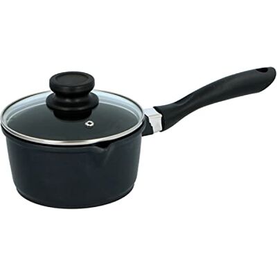 alpina Cacerola de inducción con tapa de vidrio Revestimiento de teflón Cacerola de aluminio fundido para verter labio Leche Pan Sopa Té Olla de cocina Apto para todas las estufas, Negro, 1.3LTR, 16cm alpina Cacerola de inducción con tapa de vidrio Revestimiento de teflón Cacerola de aluminio fundido para verter labio Leche Pan Sopa Té Olla de cocina Apto para todas las estufas, Negro, 1.3LTR, 16cm