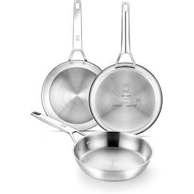 BRA Signature Set 3 Sartenes 20-24-26, Acero Inox 18/10 Profesional Sin Antiadherente, Triple Fondo Difusor Apto Todo Tipo De Cocinas E Inducción, Acabado Pulido BRA Signature Set 3 Sartenes 20-24-26, Acero Inox 18/10 Profesional Sin Antiadherente, Triple Fondo Difusor Apto Todo Tipo De Cocinas E Inducción, Acabado Pulido
