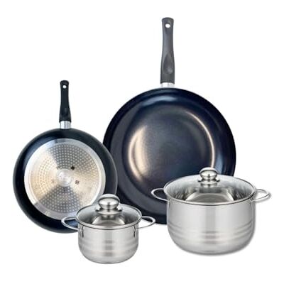 Fackelmann ELO 9735150 Batería de cocina (4 piezas, juego de 2 sartenes de cocina 24 y 32 cm, 2 ollas de 14 y 20 cm, Elo Prima Brillant, acero inoxidable, inducción Fackelmann ELO 9735150 Batería de cocina (4 piezas, juego de 2 sartenes de cocina 24 y 32 cm, 2 ollas de 14 y 20 cm, Elo Prima Brillant, acero inoxidable, inducción