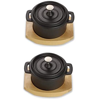 ECHTWERK Juego de 2 ollas de hierro fundido , Mini olla con tabla para servir, Pequeña bandeja para asar, Ya cocida, Apta para hornos, parrillas, barbacoas e inducción, Ideal para servir, 250 ml ECHTWERK Juego de 2 ollas de hierro fundido , Mini olla con tabla para servir, Pequeña bandeja para asar, Ya cocida, Apta para hornos, parrillas, barbacoas e inducción, Ideal para servir, 250 ml
