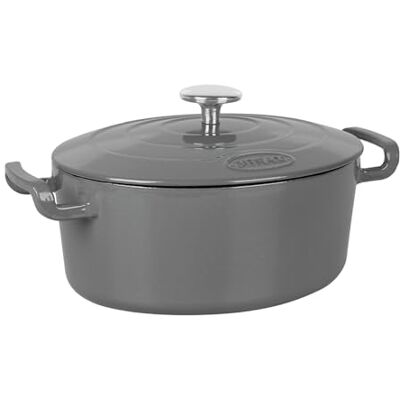 Sitram Sitrabella Cacerola ovalada de hierro fundido esmaltado (26 cm, 4 litros, exterior esmaltado, color gris, interior blanco, todas las fuentes de calor, incluida inducción, ideal para Sitram Sitrabella Cacerola ovalada de hierro fundido esmaltado (26 cm, 4 litros, exterior esmaltado, color gris, interior blanco, todas las fuentes de calor, incluida inducción, ideal para
