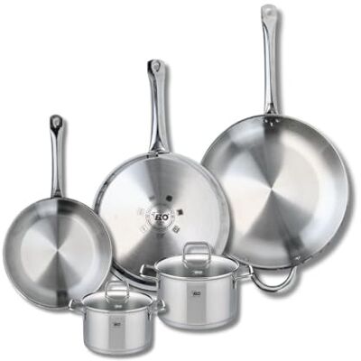 Fackelmann ELO 9511750 Batería de cocina (5 piezas, juego de 3 estufas de cocina 24, 28 y 32 cm, 2 ollas de 14 y 16 cm, Elo Profi Citrin, acero inoxidable, inducción Fackelmann ELO 9511750 Batería de cocina (5 piezas, juego de 3 estufas de cocina 24, 28 y 32 cm, 2 ollas de 14 y 16 cm, Elo Profi Citrin, acero inoxidable, inducción