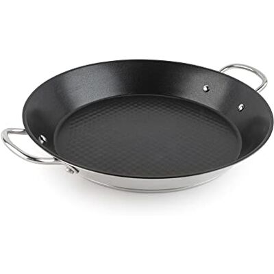 Jata HOGAR HPAE2138 Paellera Inducción 38 cm Acero Inoxidable con Antiadherente Xylan Plus sin PFOA, Apta Inducción y Horno, Fondo Difusor, Distribución Uniforme del Calor Jata HOGAR HPAE2138 Paellera Inducción 38 cm Acero Inoxidable con Antiadherente Xylan Plus sin PFOA, Apta Inducción y Horno, Fondo Difusor, Distribución Uniforme del Calor