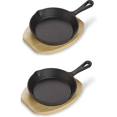 ECHTWERK Juego de 2 sartenes de hierro fundido, Sartén para servir, Mini sartén con tabla para servir, Sartén pequeña para asar, Ya cocida, Apta para hornos, parrillas y barbacoas, Ideal para servir ECHTWERK Juego de 2 sartenes de hierro fundido, Sartén para servir, Mini sartén con tabla para servir, Sartén pequeña para asar, Ya cocida, Apta para hornos, parrillas y barbacoas, Ideal para servir