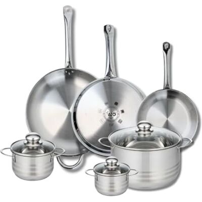 Fackelmann ELO 9886250 Juego de 3 sartenes de cocina (24, 28 y 32 cm, 3 ollas de 12, 14 y 24 cm, acero inoxidable, inducción) Fackelmann ELO 9886250 Juego de 3 sartenes de cocina (24, 28 y 32 cm, 3 ollas de 12, 14 y 24 cm, acero inoxidable, inducción)