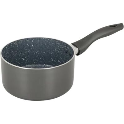 Crealys AUTAN Cacerola de aluminio (16 cm de diámetro, 8 cm, revestimiento antiadherente, cerámico, efecto piedra, color gris, mango termorresistente de silicona, incluye inducción Crealys AUTAN Cacerola de aluminio (16 cm de diámetro, 8 cm, revestimiento antiadherente, cerámico, efecto piedra, color gris, mango termorresistente de silicona, incluye inducción