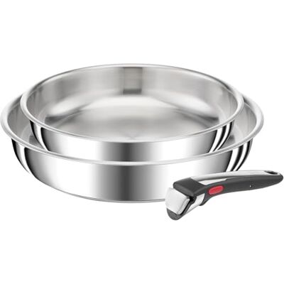 Tefal Ingenio Preference On Juego de 2 Sartenes 24/28 cm + Mango extraíble, Apto inducción, sin antiadherente, acero inoxidable, apto lavavajillas y horno, apilables Tefal Ingenio Preference On Juego de 2 Sartenes 24/28 cm + Mango extraíble, Apto inducción, sin antiadherente, acero inoxidable, apto lavavajillas y horno, apilables