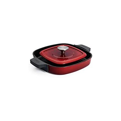 Woll – Sartén parrilla de hierro de 24 x 24 cm, color rojo, cuadrada, con ranuras, prensa de carne y asas de silicona – Sartén de hierro fundido de inducción de 4,5 cm de alto – resistente, apta para Woll – Sartén parrilla de hierro de 24 x 24 cm, color rojo, cuadrada, con ranuras, prensa de carne y asas de silicona – Sartén de hierro fundido de inducción de 4,5 cm de alto – resistente, apta para