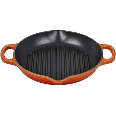 LE CREUSET Parrilla redonda alta de hierro fundido esmaltado Signature con asa auxiliar, para todo tipo de placas y hornos, 25 cm, Volcanico, 20208250900422 LE CREUSET Parrilla redonda alta de hierro fundido esmaltado Signature con asa auxiliar, para todo tipo de placas y hornos, 25 cm, Volcanico, 20208250900422