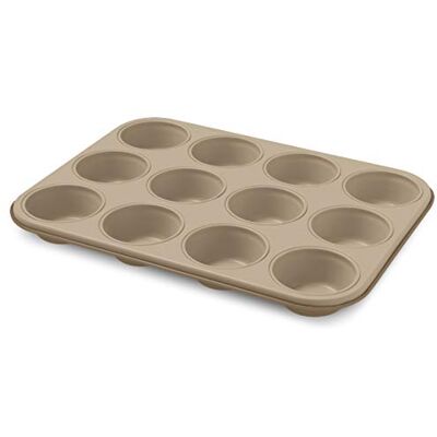 Guardini , Molde para 12 muffins 27x35 cm, Acero con revestimiento antiadherente, Champán y Bronce, Made in Italy, Línea Gold Elegance Guardini , Molde para 12 muffins 27x35 cm, Acero con revestimiento antiadherente, Champán y Bronce, Made in Italy, Línea Gold Elegance