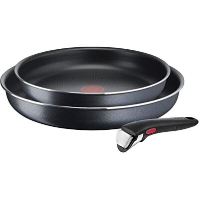 Tefal Juego de sartenes Ingenio XL Force 22/26 cm + 1 asa extraíble apilables revestimiento antiadherente indicador de temperatura con señal térmica gris/azul Tefal Juego de sartenes Ingenio XL Force 22/26 cm + 1 asa extraíble apilables revestimiento antiadherente indicador de temperatura con señal térmica gris/azul