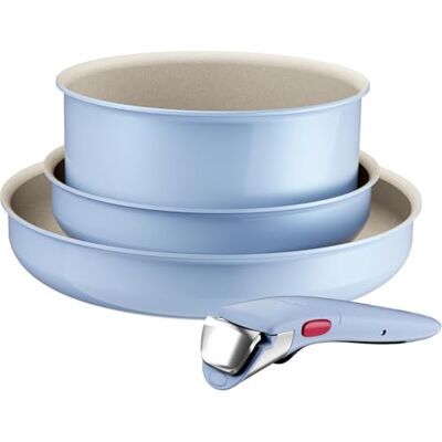 Tefal Ingenio Serenity Juego de 2 Sartenes 22/28 cm + Cazo 20 cm + Mango extraíble, Revestimiento Antiadherente, Apilable, Inducción, Apto lavavajillas y horno, Azul Cielo Tefal Ingenio Serenity Juego de 2 Sartenes 22/28 cm + Cazo 20 cm + Mango extraíble, Revestimiento Antiadherente, Apilable, Inducción, Apto lavavajillas y horno, Azul Cielo