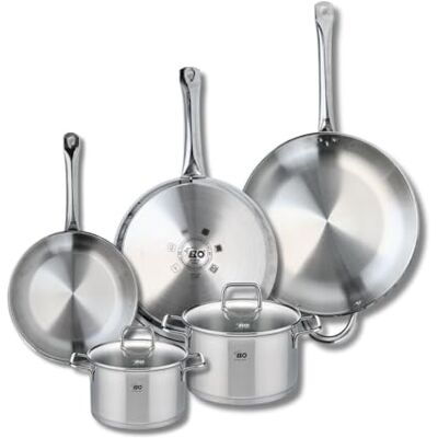 Fackelmann ELO 9512050 Batería de cocina (5 piezas, juego de 3 estufas de cocina 24, 28 y 32 cm, 2 ollas de 16 y 20 cm, Elo Profi Citrin, acero inoxidable, inducción Fackelmann ELO 9512050 Batería de cocina (5 piezas, juego de 3 estufas de cocina 24, 28 y 32 cm, 2 ollas de 16 y 20 cm, Elo Profi Citrin, acero inoxidable, inducción