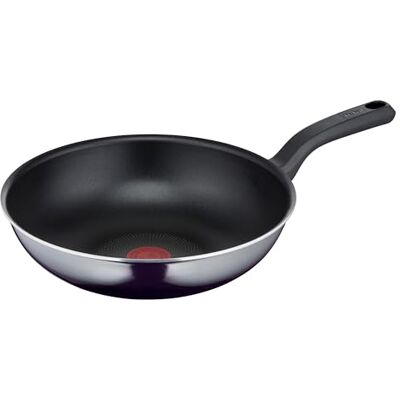 Tefal Resist Wok Sartén, revestimiento antiadherente de titanio seguro, indicador de temperatura de señal térmica, no apta para inducción, fácil limpieza, tecnología Flame Protect, color negro, Tefal Resist Wok Sartén, revestimiento antiadherente de titanio seguro, indicador de temperatura de señal térmica, no apta para inducción, fácil limpieza, tecnología Flame Protect, color negro,