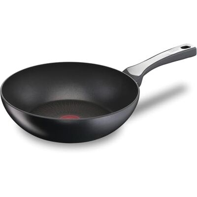 Tefal Unlimited On Wok de 28 cm, Apto inducción, antiadherente, revestimiento titanio, Thermo-signal, apto lavavajillas y horno, acero inoxidable Tefal Unlimited On Wok de 28 cm, Apto inducción, antiadherente, revestimiento titanio, Thermo-signal, apto lavavajillas y horno, acero inoxidable
