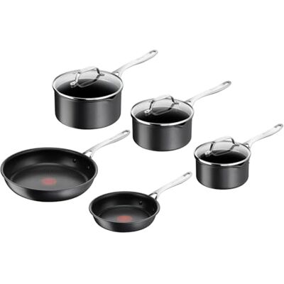 Tefal Jamie Oliver Cook's Direct Juego de sartenes antiadherentes de 5 piezas, sartenes de 20 y 28 cm, cacerola de 16, 18 y 20 cm con tapa, indicador de calor, mango remachado de agarre seguro, Tefal Jamie Oliver Cook's Direct Juego de sartenes antiadherentes de 5 piezas, sartenes de 20 y 28 cm, cacerola de 16, 18 y 20 cm con tapa, indicador de calor, mango remachado de agarre seguro,