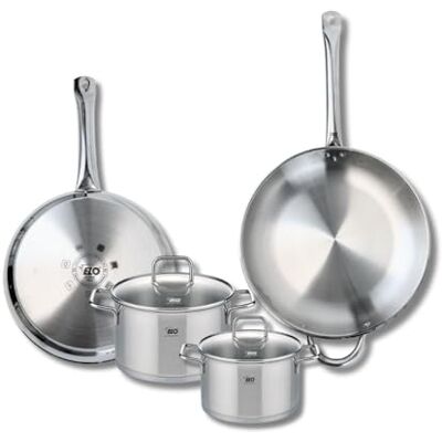 Fackelmann ELO 9508950 Batería de cocina (4 piezas, juego de 2 sartenes de cocina 28 y 32 cm, 2 ollas de 16 y 20 cm, Elo Profi Citrin, acero inoxidable, inducción Fackelmann ELO 9508950 Batería de cocina (4 piezas, juego de 2 sartenes de cocina 28 y 32 cm, 2 ollas de 16 y 20 cm, Elo Profi Citrin, acero inoxidable, inducción