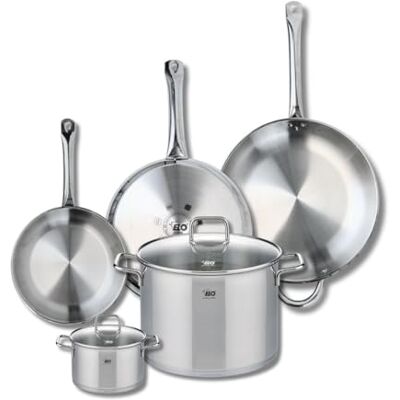 Fackelmann ELO 9511950 Batería de cocina (5 piezas, juego de 3 estufas de cocina 24, 28 y 32 cm, 2 ollas de 14 y 26 cm, Elo Profi Citrin, acero inoxidable, inducción Fackelmann ELO 9511950 Batería de cocina (5 piezas, juego de 3 estufas de cocina 24, 28 y 32 cm, 2 ollas de 14 y 26 cm, Elo Profi Citrin, acero inoxidable, inducción