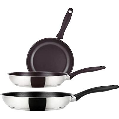 Fagor Set Juego Sartenes Inducción 20-24-28 cm, Acero Inoxidable, Antiadherente Ecológico XYLAN PLUS sin PFOA, Fondo Difusor 3 Capas, Apta para Todas Las Cocinas, Vitrocerámica, Gas Fagor Set Juego Sartenes Inducción 20-24-28 cm, Acero Inoxidable, Antiadherente Ecológico XYLAN PLUS sin PFOA, Fondo Difusor 3 Capas, Apta para Todas Las Cocinas, Vitrocerámica, Gas
