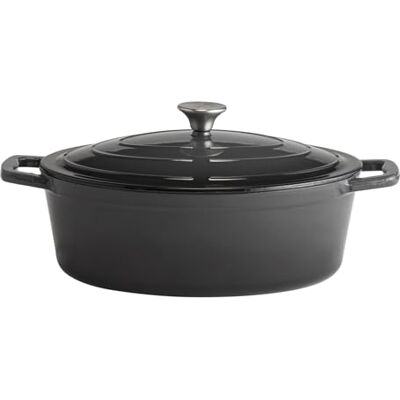 APS Cazuela con tapa "5 STARS", hierro fundido, apta para inducción, refractaria, incl. soporte para tapa, 33 x 25 cm, 5 litros, antracita APS Cazuela con tapa "5 STARS", hierro fundido, apta para inducción, refractaria, incl. soporte para tapa, 33 x 25 cm, 5 litros, antracita