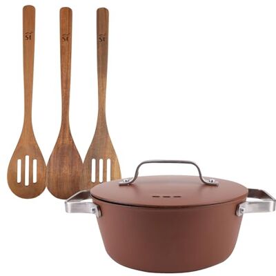 San Ignacio Juego de Cacerola Ø28x12,5cm de 6L con tapa en aluminio + 3 Utensilios de cocina en madera AGROS San Ignacio Juego de Cacerola Ø28x12,5cm de 6L con tapa en aluminio + 3 Utensilios de cocina en madera AGROS