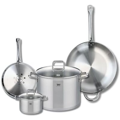 Fackelmann ELO 9505750 Batería de cocina (4 piezas, juego de 2 sartenes de cocina 24 y 32 cm, 2 ollas de 14 y 26 cm, Elo Profi Citrin, acero inoxidable, inducción Fackelmann ELO 9505750 Batería de cocina (4 piezas, juego de 2 sartenes de cocina 24 y 32 cm, 2 ollas de 14 y 26 cm, Elo Profi Citrin, acero inoxidable, inducción