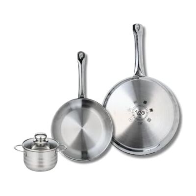 Fackelmann ELO 9875250 Batería de cocina (3 piezas, juego de 2 sartenes de cocina 24 y 28 cm, 1 olla de 12 cm, Elo Profi Brillant, acero inoxidable, inducción Fackelmann ELO 9875250 Batería de cocina (3 piezas, juego de 2 sartenes de cocina 24 y 28 cm, 1 olla de 12 cm, Elo Profi Brillant, acero inoxidable, inducción