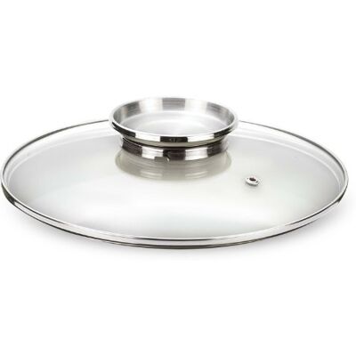 Pensofal , Tapa de Vidrio con pomo dosaroma de Acero INOX, diámetro 24 cm Pensofal , Tapa de Vidrio con pomo dosaroma de Acero INOX, diámetro 24 cm